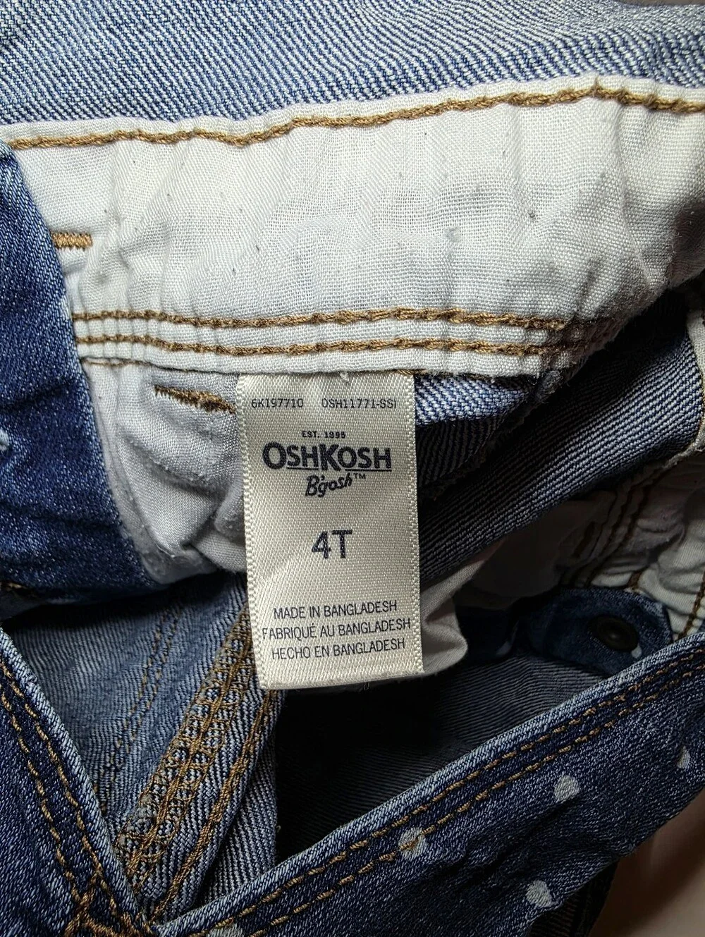 Oshkosh B'gosh 14T Overalls Polka Dot Denim Blue White Snap Bottom Pockets